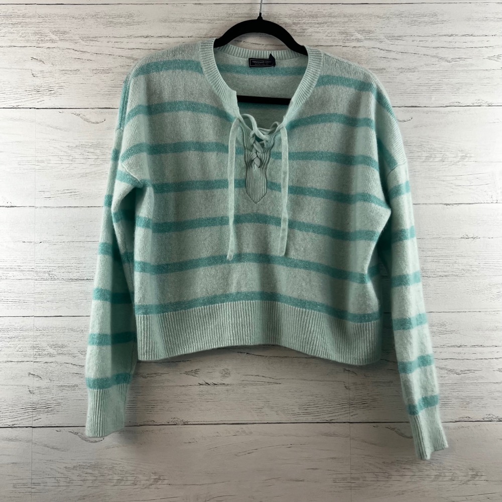 Vineyard Vines Teal Mint Striped Cashmere Linen Sweater Size M